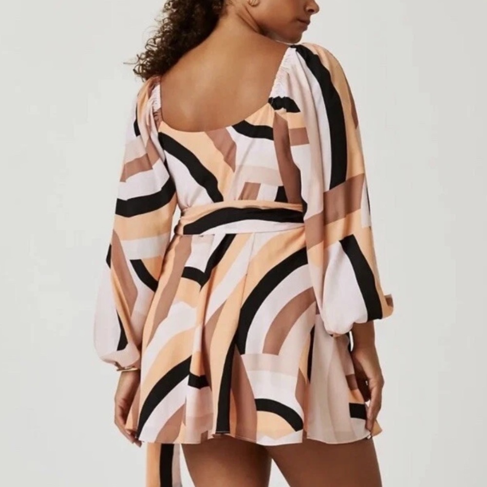 Anthropologie Hutch Geo Wrap Mini Dress Puff Sleeves 2X Retro Party Vegas Trip - Picture 3 of 7